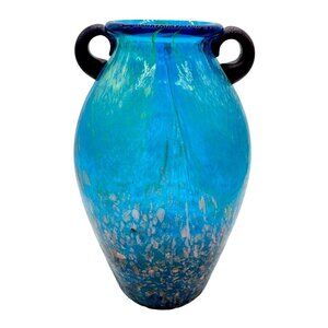 Dale Tiffany Favrile Art Glass Milano Amphora Blue 8" Urn Vase Copper Aventurine